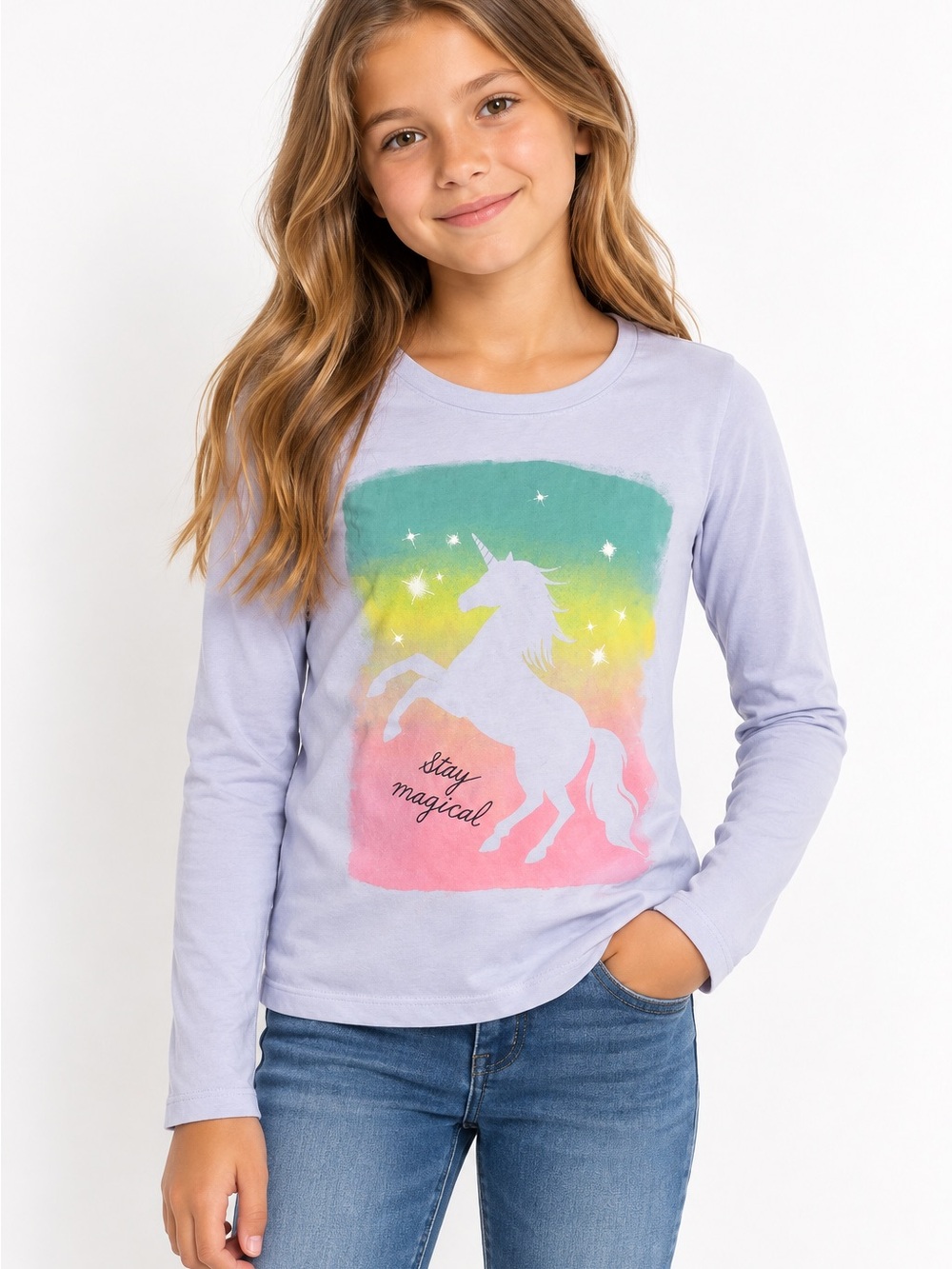 Joe Fresh Girls Unicorn Long Sleeve Shirt Size L 10–12